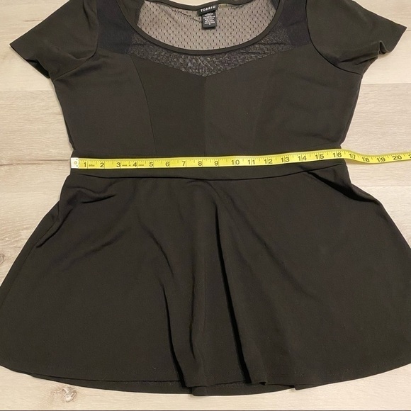 Torrid Short Sleeve Mesh Neckline Plus Pinup Coquette Peplum Top, Black, 0plus - Picture 8 of 9
